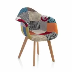 Patchwork Design Armchair In Fabric With Wooden Legs, 2 Pieces - Selena