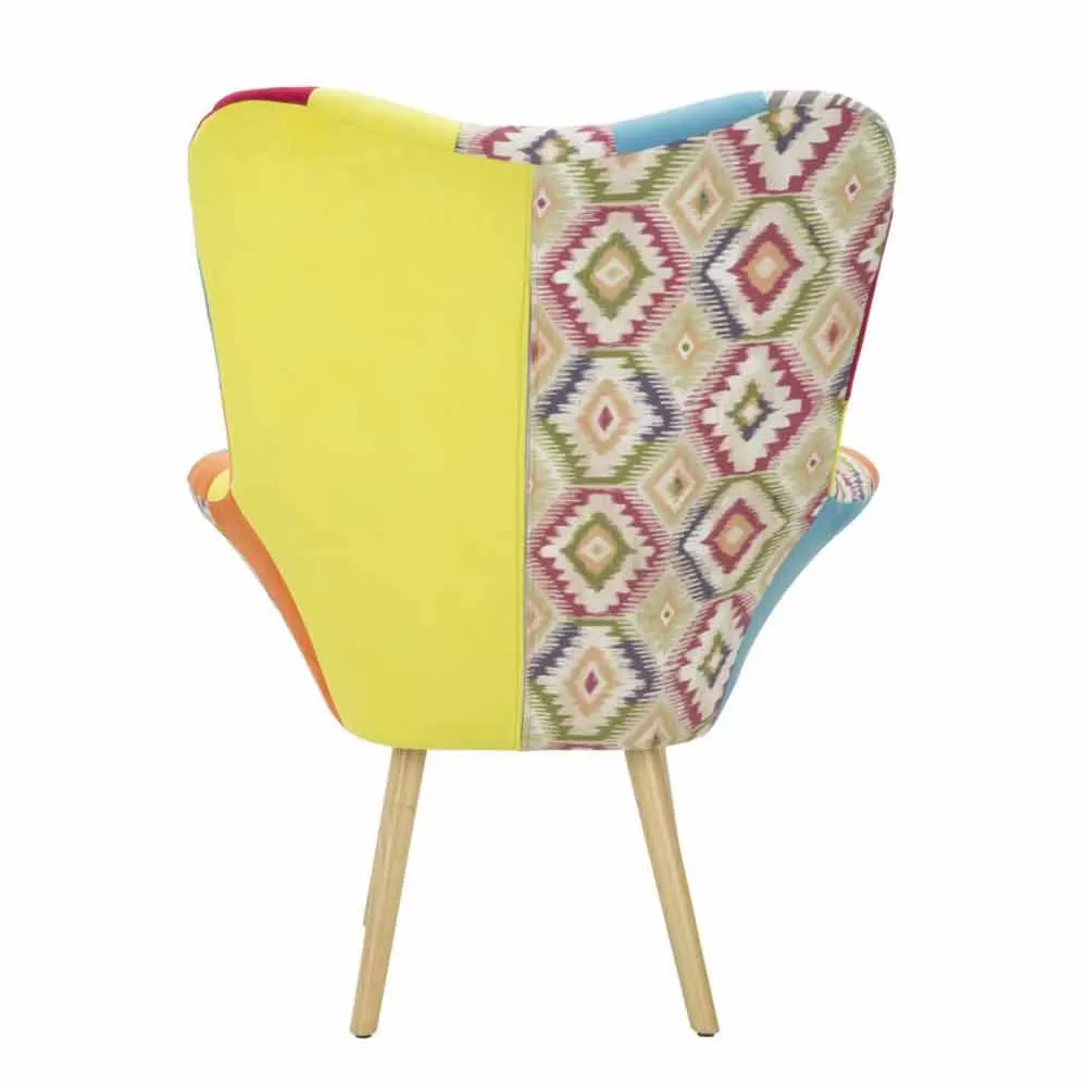 Modern Design Patchwork Armchair In Fabric And Wood - Karin - Image 4