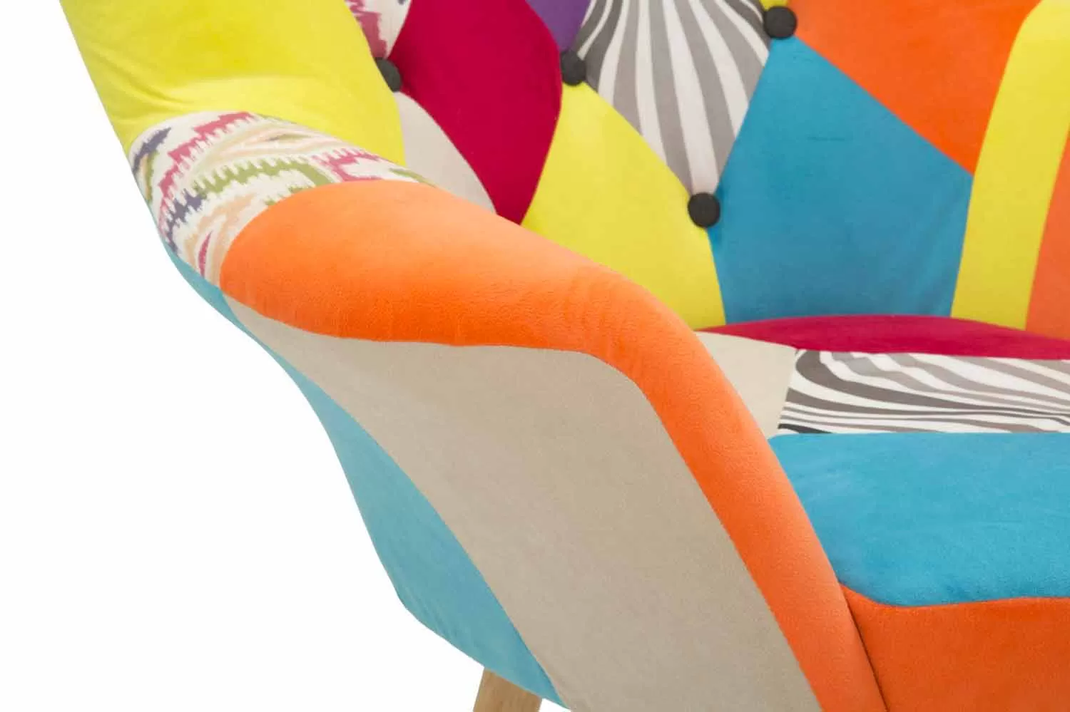 Modern Design Patchwork Armchair In Fabric And Wood - Karin - Image 7