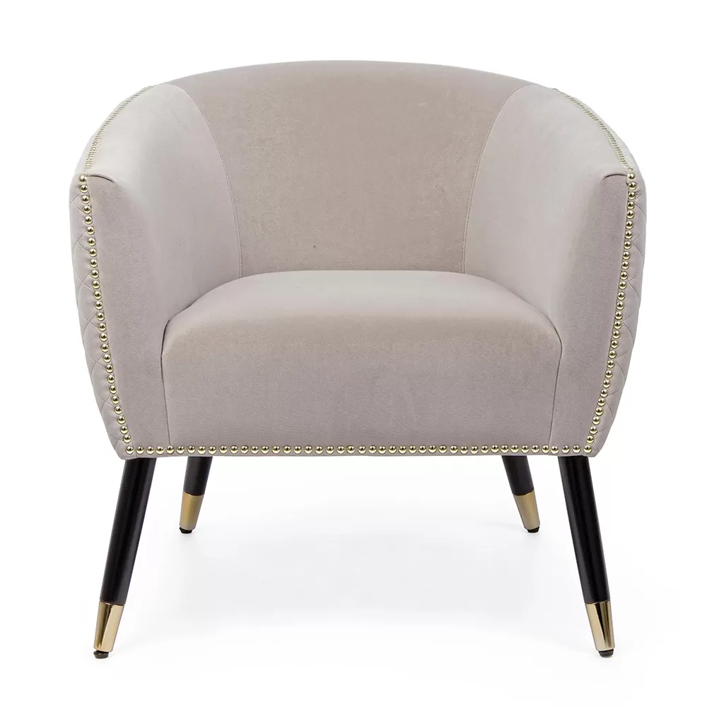 Lounge Armchair In Rubberwood And Velvet Effect Elegant Design - Catty - Image 4