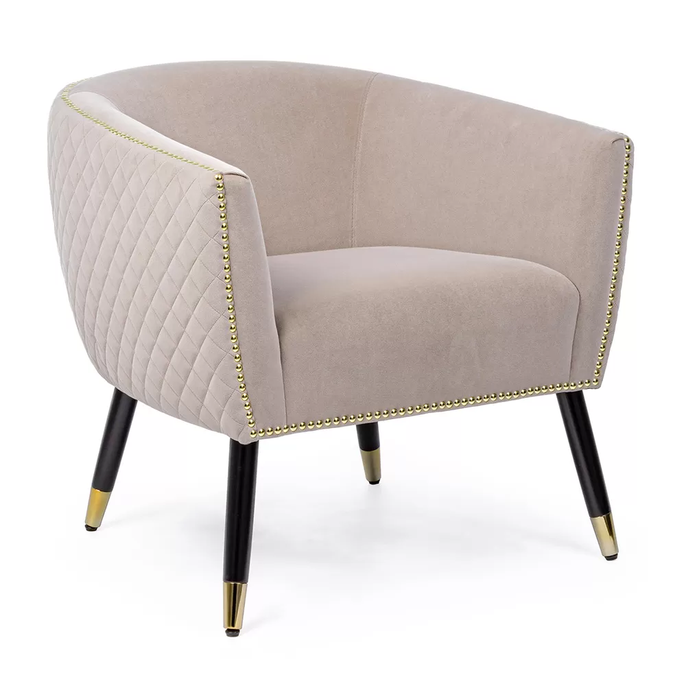 Lounge Armchair In Rubberwood And Velvet Effect Elegant Design - Catty