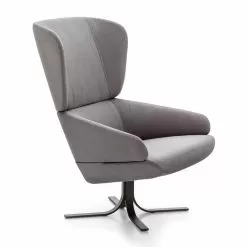 Fabric Lounge Armchair With Swivel Metal Base Made In Italy - Liana