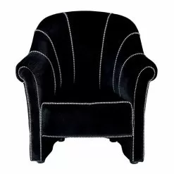 Lounge Armchair In Black Velvet With Contrast Stitching Made In Italy - Caster