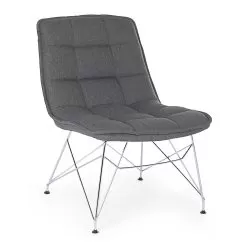 Living Room Armchair In Chromed Steel And Gray Polyester Fabric - Susanna