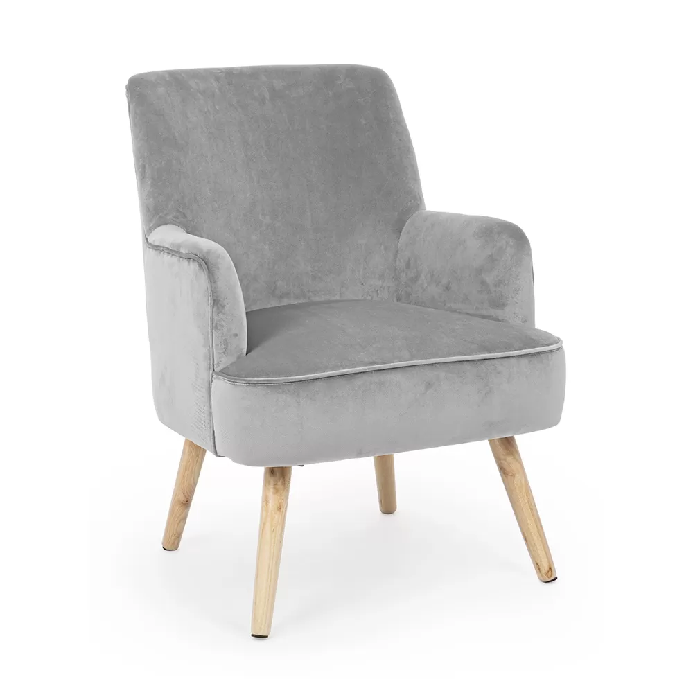 Living Room Armchair In Wood And Velvet Effect Scandinavian Design - Cinzio
