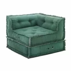 Corner Chaise Longue Armchair In Gray, Green Or Blue Cotton - Fiber