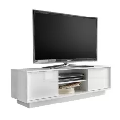 TV Stand In White Laminated Wood With Open Compartment Made In Italy - Kimbo