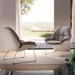 Modern Armchair Betulla, With White Shell And Grey Cushion