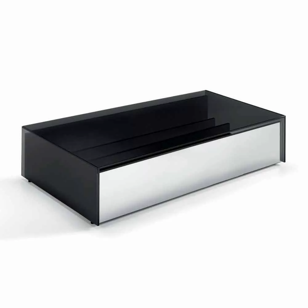 Low Table For Living Room In Smoked Glass And Wooden Drawers 3 Sizes - Mantra - Image 3