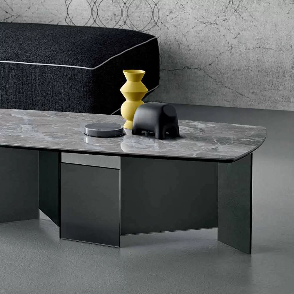 Low Coffee Table Living Room Ceramic Top And Smoked Glass Legs 3 Sizes - Random - Image 3