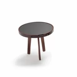 Black Leather Cocktail Table Selmo Ø 60 Cm With Wooden Structure
