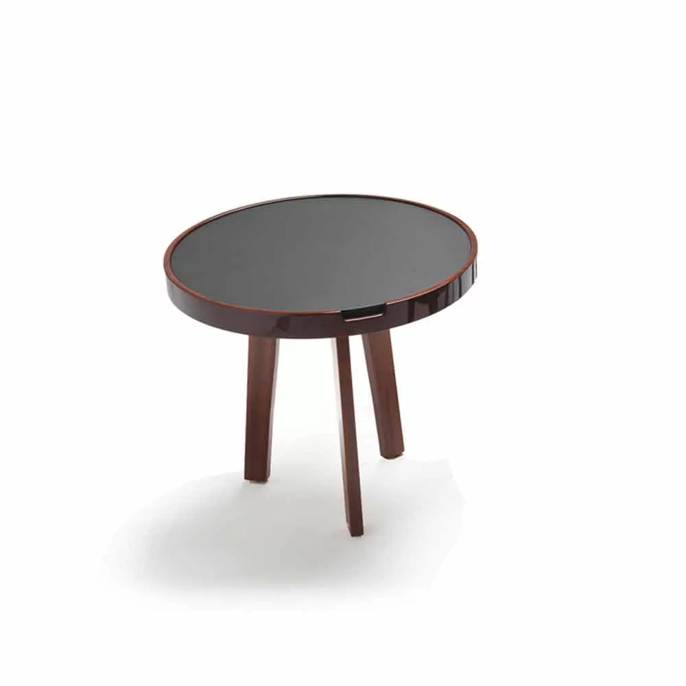 Black Leather Cocktail Table Selmo Ø 60 Cm With Wooden Structure