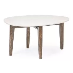 Coffee Table For Living Room In Marble And Mango Wood Legs - Desiderio