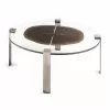 Oval Coffee Table Buck 2, With Glass And Wooden Top, Modern Design