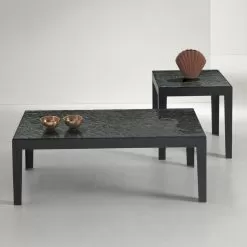 Coffee Table With Hammered Glass Top Made In Italy - Pine