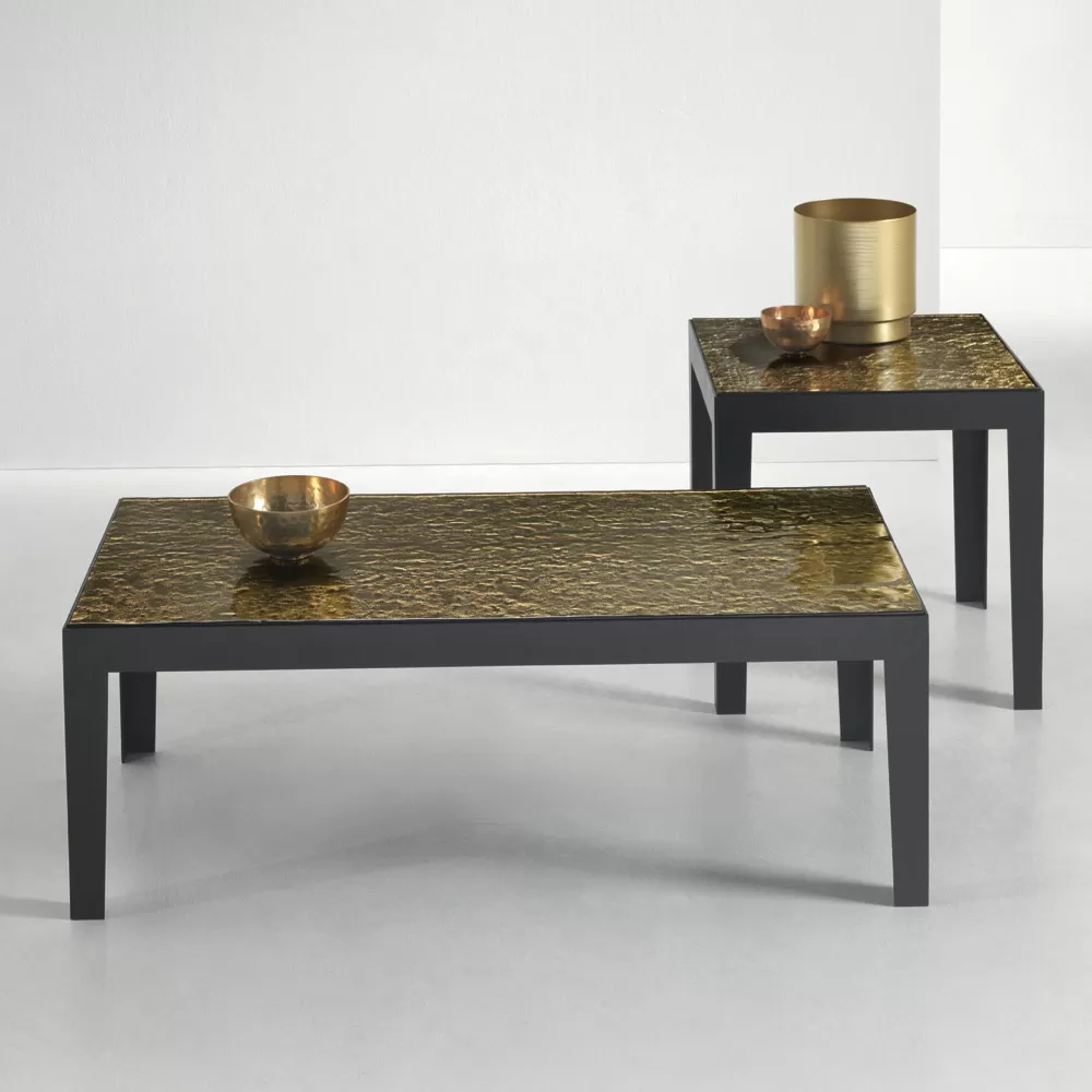 Coffee Table With Hammered Glass Top Made In Italy - Pine - Image 4