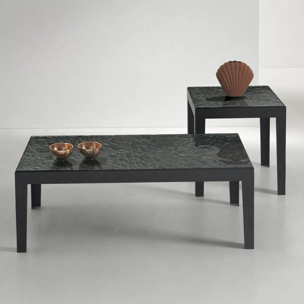 Coffee Table With Hammered Glass Top Made In Italy - Pine