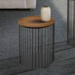 Coffee Table With Round Wooden Top Made In Italy - Montebianco