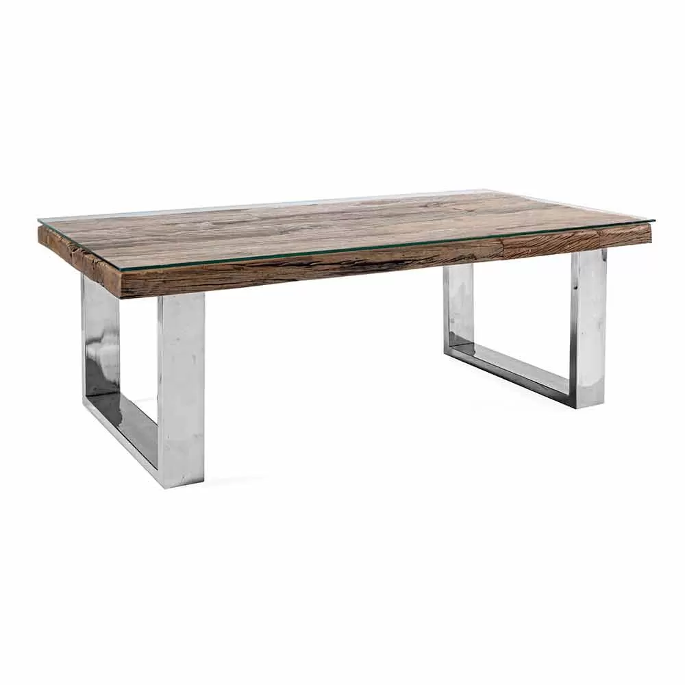 Design Coffee Table In Wood, Glass And Steel Homemotion - Frederic