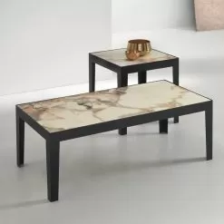 Coffee Table In Marble Effect Ceramic And Metal Made In Italy - Pine