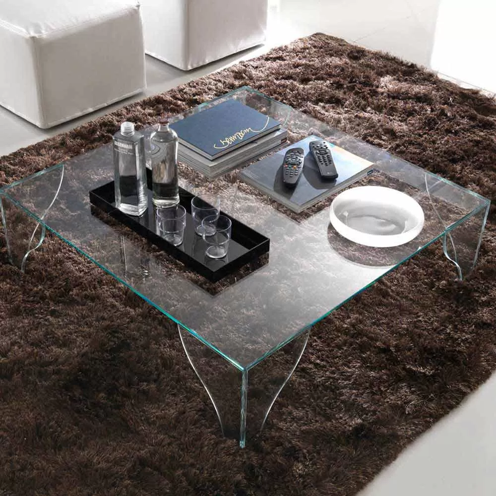 Coffee Table In Extra-clear Transparent Crystal Made In Italy - Lithium