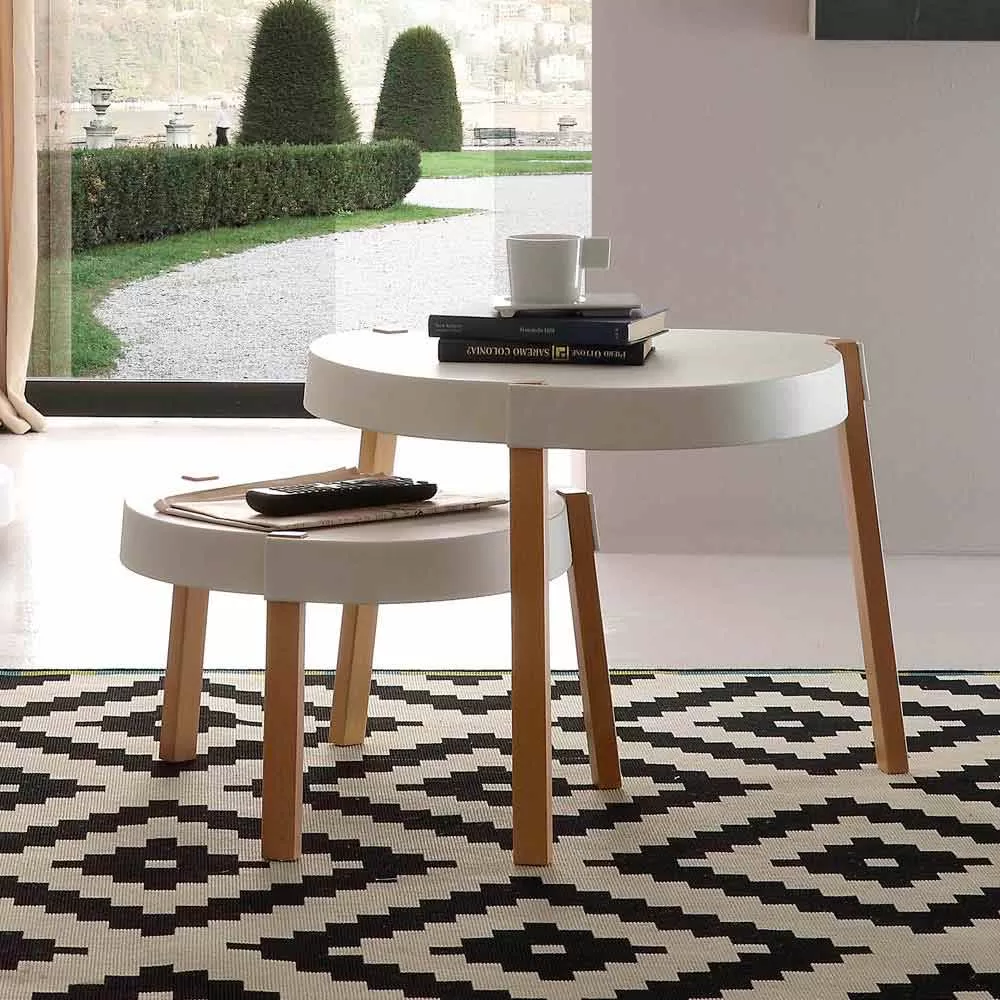 Beechwood Coffee Table Pineto, With White Polypropylene Table Top