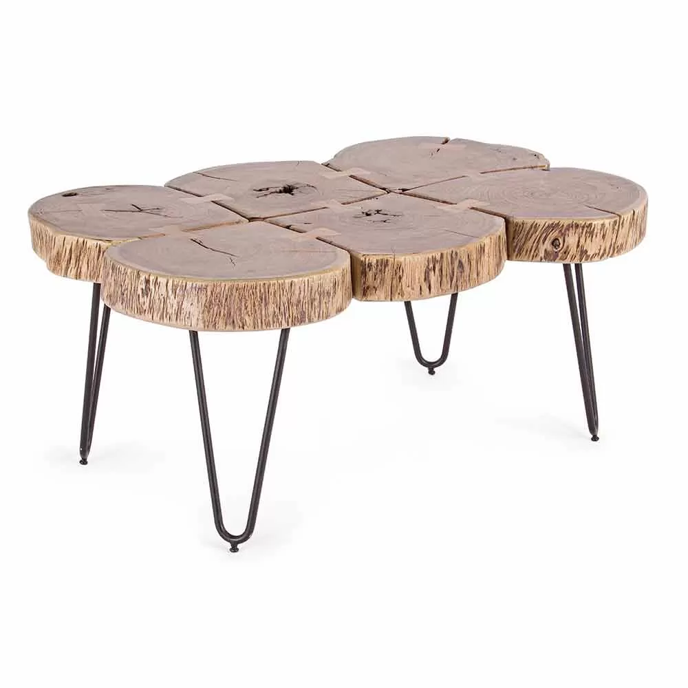 Coffee Table In Acacia Wood And Homemotion Painted Steel - Havana