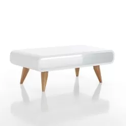 Coffee Table In White Lacquered Mdf And Solid Oak Wood - Naldo