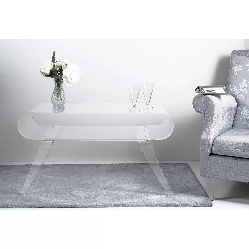 Coffee Table In Transparent Plexiglass Or With Design Wood - Plaster - Image 4