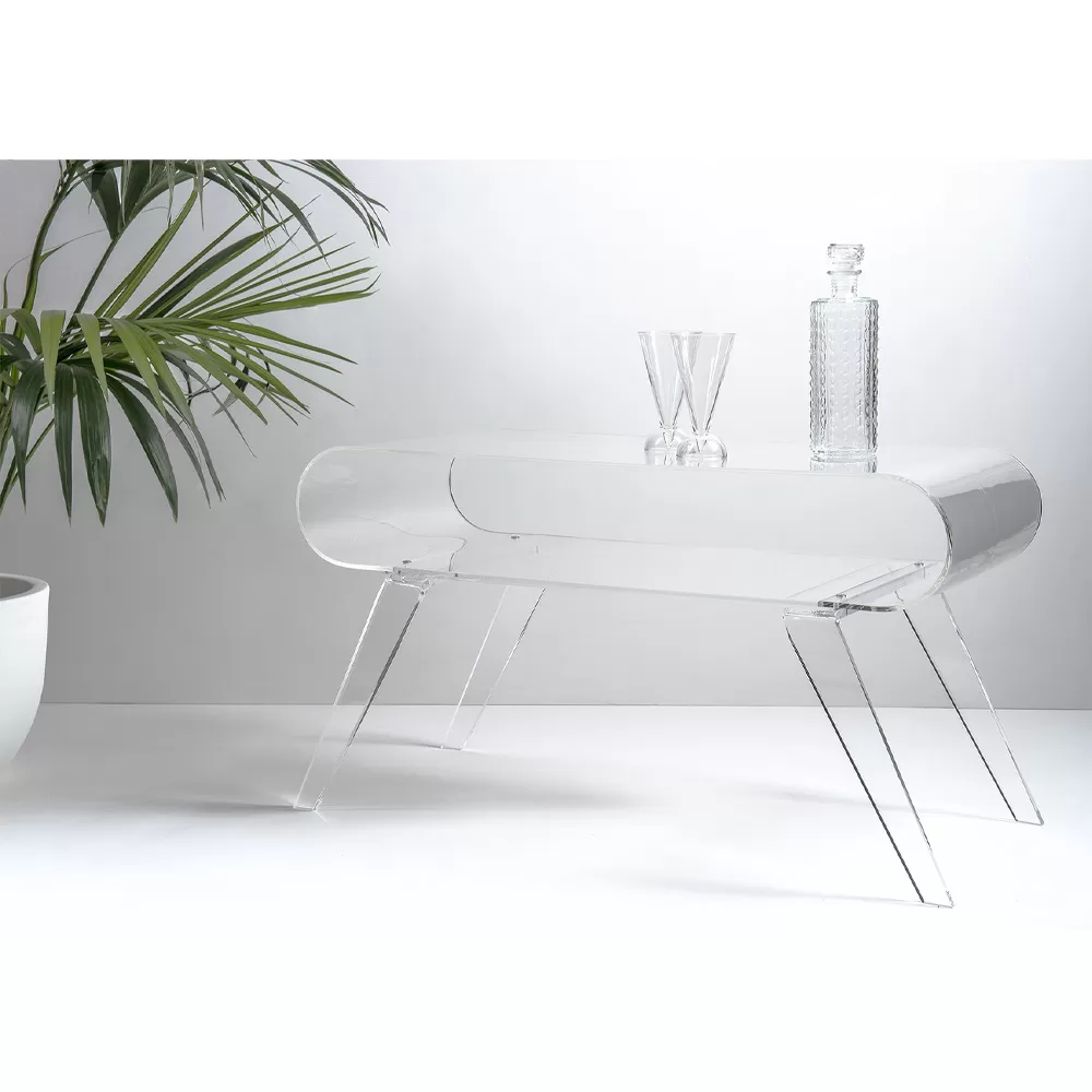 Coffee Table In Transparent Plexiglass Or With Design Wood - Plaster - Image 5