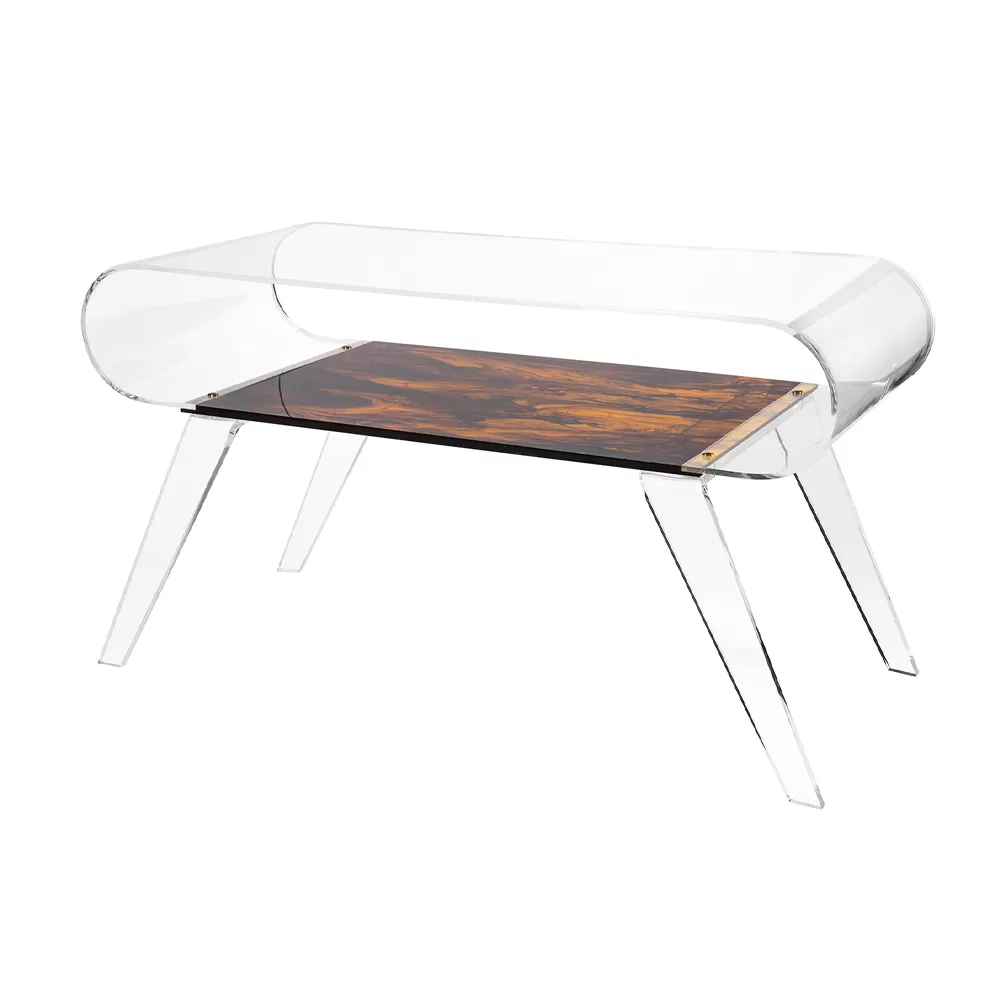 Coffee Table In Transparent Plexiglass Or With Design Wood - Plaster
