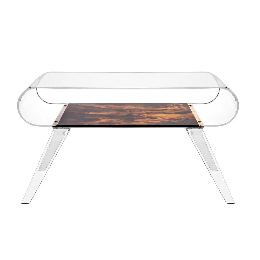 Coffee Table In Transparent Plexiglass Or With Design Wood - Plaster - Image 7