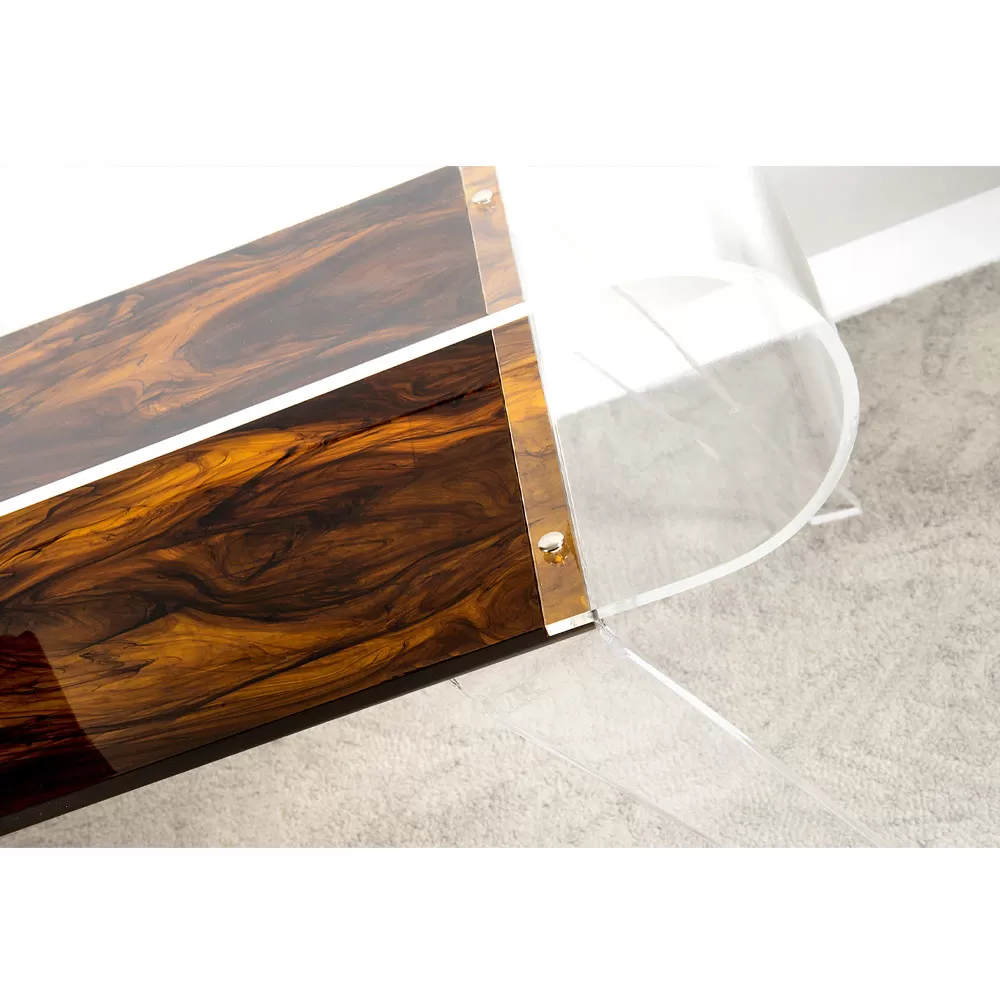 Coffee Table In Transparent Plexiglass Or With Design Wood - Plaster - Image 9