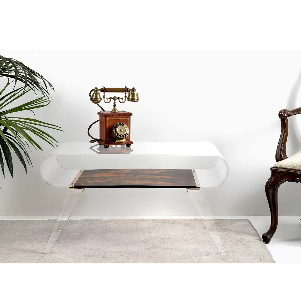 Coffee Table In Transparent Plexiglass Or With Design Wood - Plaster - Image 10