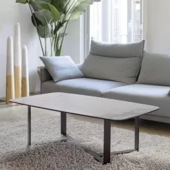 Coffee Table In Ceramic Glass With Base In Painted Metal - Camilo