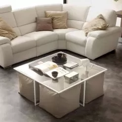 Coffee Table Lula With 4 Poufs, Eco-leather Upholstery