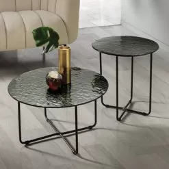Coffee Table In Hammered Effect Glass Made In Italy - Miguel