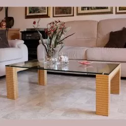Modern Coffee Table In Crystal And Solid Wood Made In Italy - Narseo