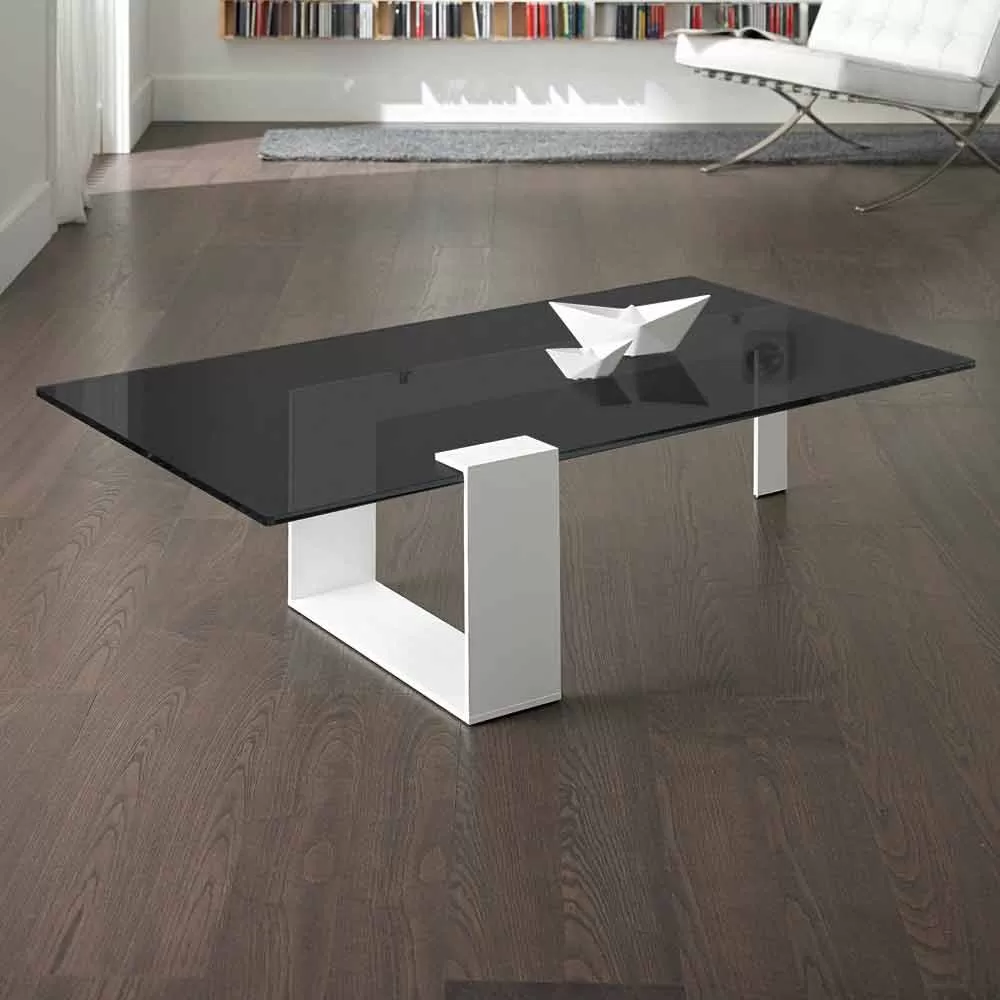 Modern Coffee Table With Smoked Glass Top And Metal Base Made In Italy - Scoby - Image 2