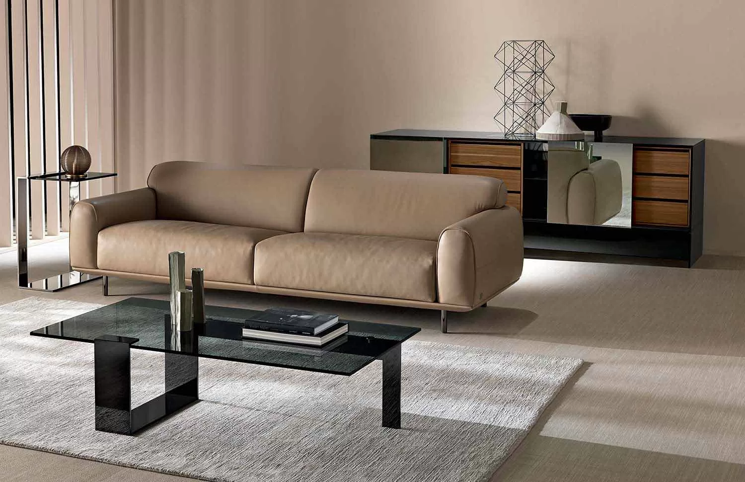 Modern Coffee Table With Smoked Glass Top And Metal Base Made In Italy - Scoby - Image 4