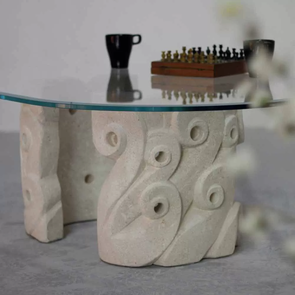 Classic Coffee Table Made Of Vicenza Natural Stone And Crystal Lindos - Image 3
