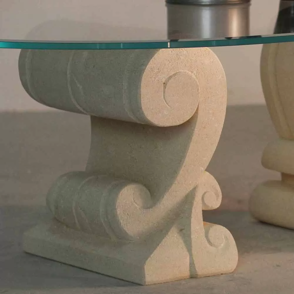 Coffee Table With Crystal Top And Vicenza Natural Stone Base Aracne-S - Image 4