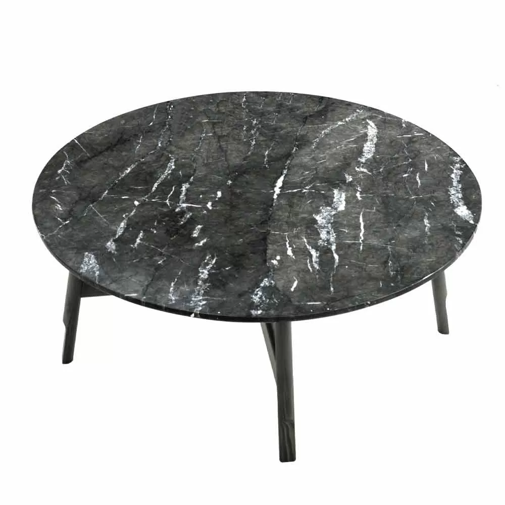 Round Coffee Table In Marble And Beech Wood Made In Italy - Daniela