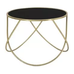 Golden Iron Coffee Table With Round Black Glass Top - Rebel