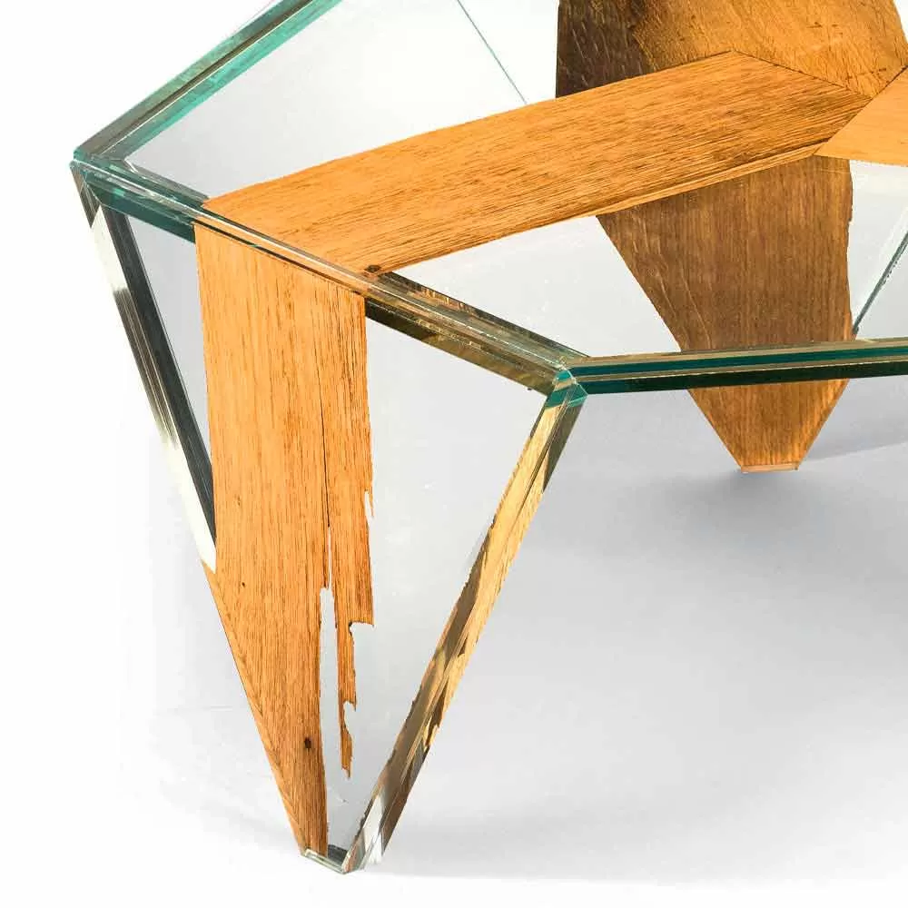 Shaped Coffee Table In Glass And Wood Made In Italy - Mumbai - Image 2