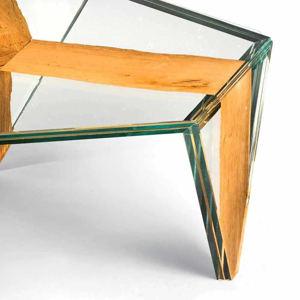 Shaped Coffee Table In Glass And Wood Made In Italy - Mumbai - Image 3