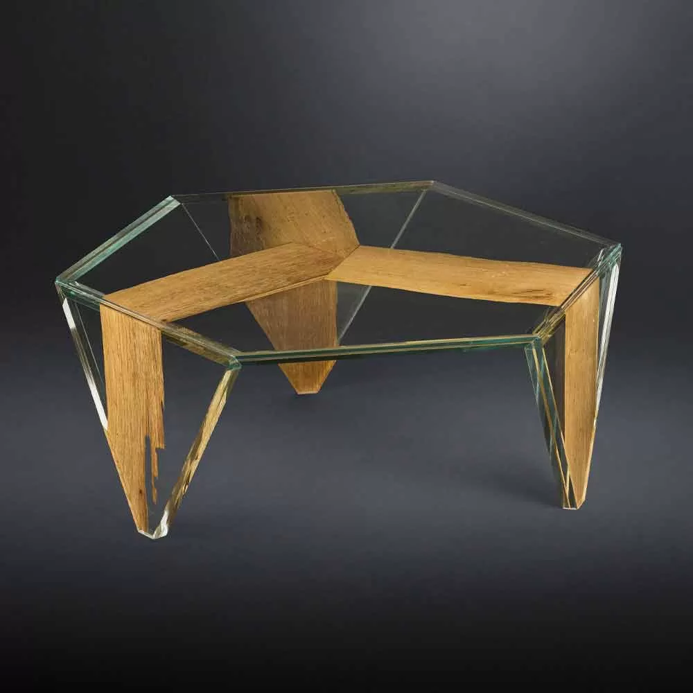 Shaped Coffee Table In Glass And Wood Made In Italy - Mumbai - Image 4