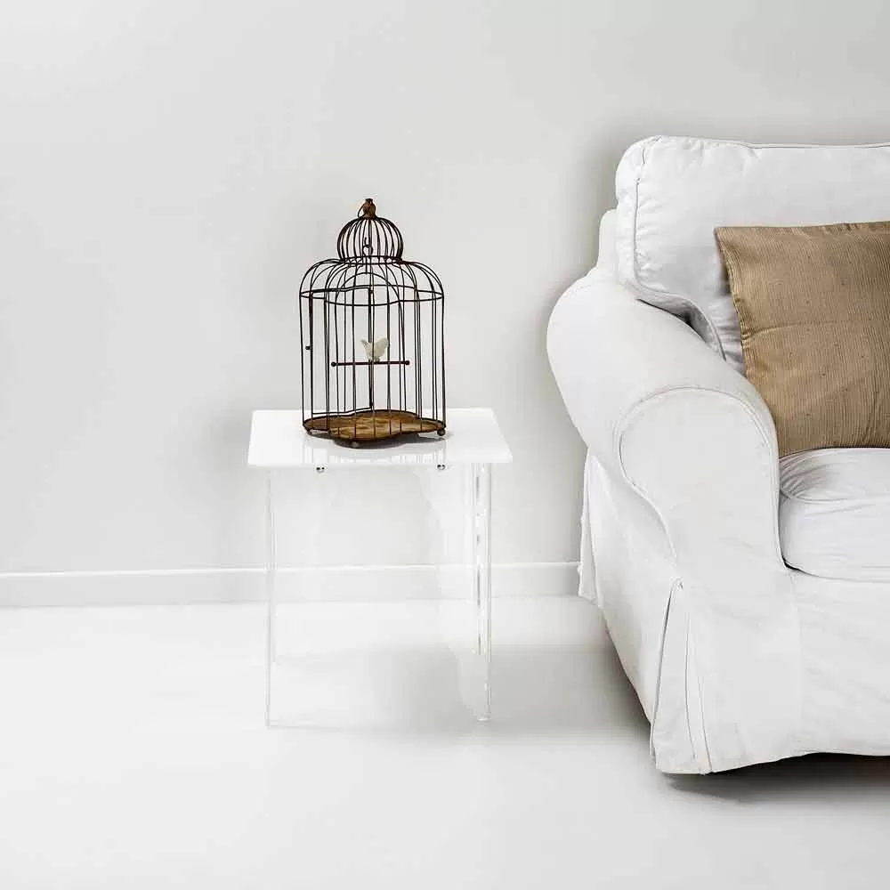 Modern White Coffee Table Made Of Acrylic Crystal Morita, 40x40cm - Image 3