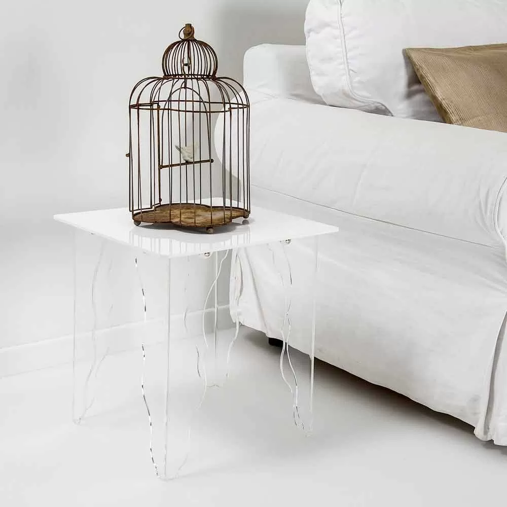 Modern White Coffee Table Made Of Acrylic Crystal Morita, 40x40cm