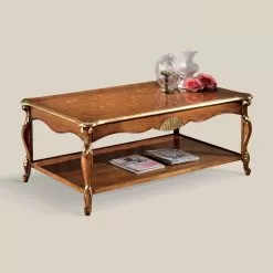 Luxury Walnut Wood And Gold Inlaid Coffee Table Made In Italy - Cambrige